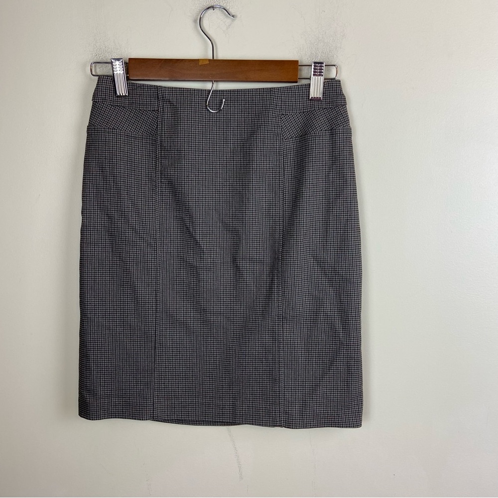 Tribal‎ Brown Black Micro Plaid Stretch Pull on Pencil Skirt 0P Demure Academia
